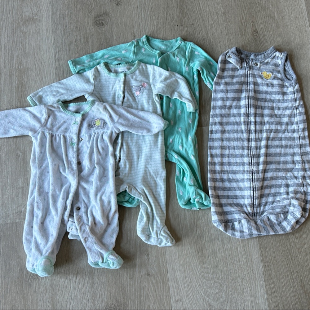 Baby Sleepers and Sleep sack Set - Gray and Mint